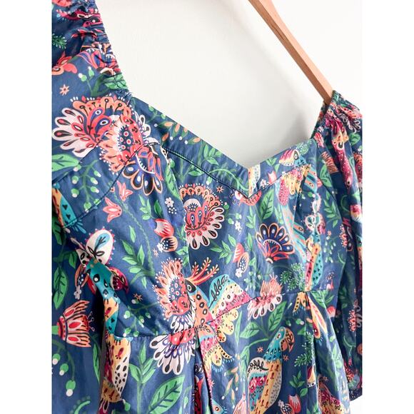 FARM Rio | Tropical Birds Blouse Navy Blue Multi | Sz S | Tropical Bold Vibrant - Picture 5 of 11